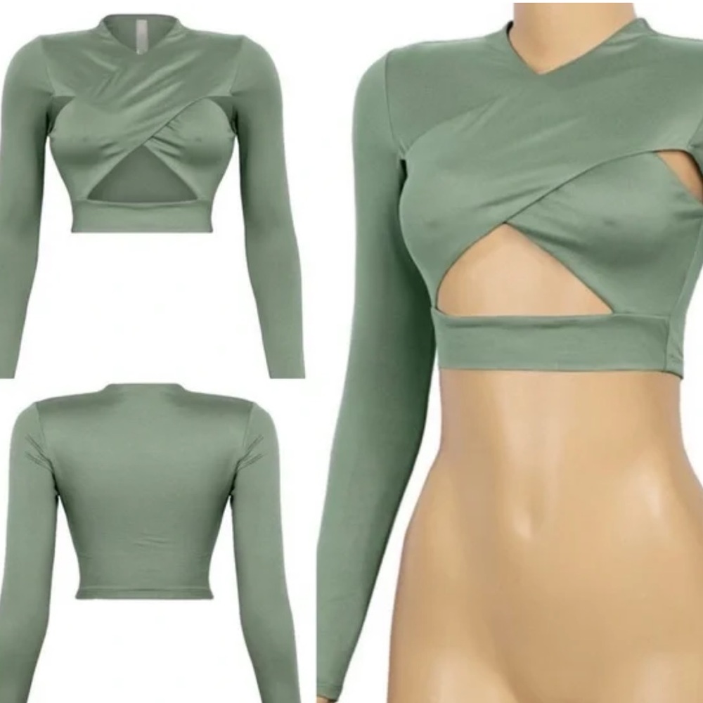 NWT Green Criss Cross Crop Top size small